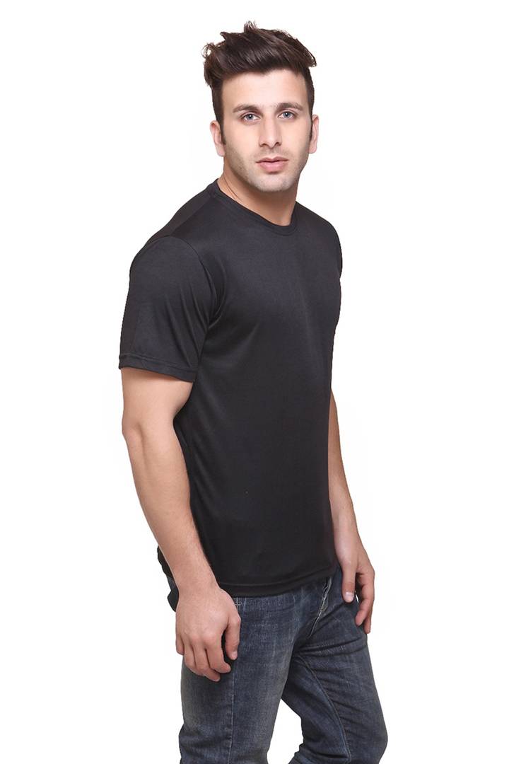 Men Black Polyester Blend Half Sleeves Round Neck Tees